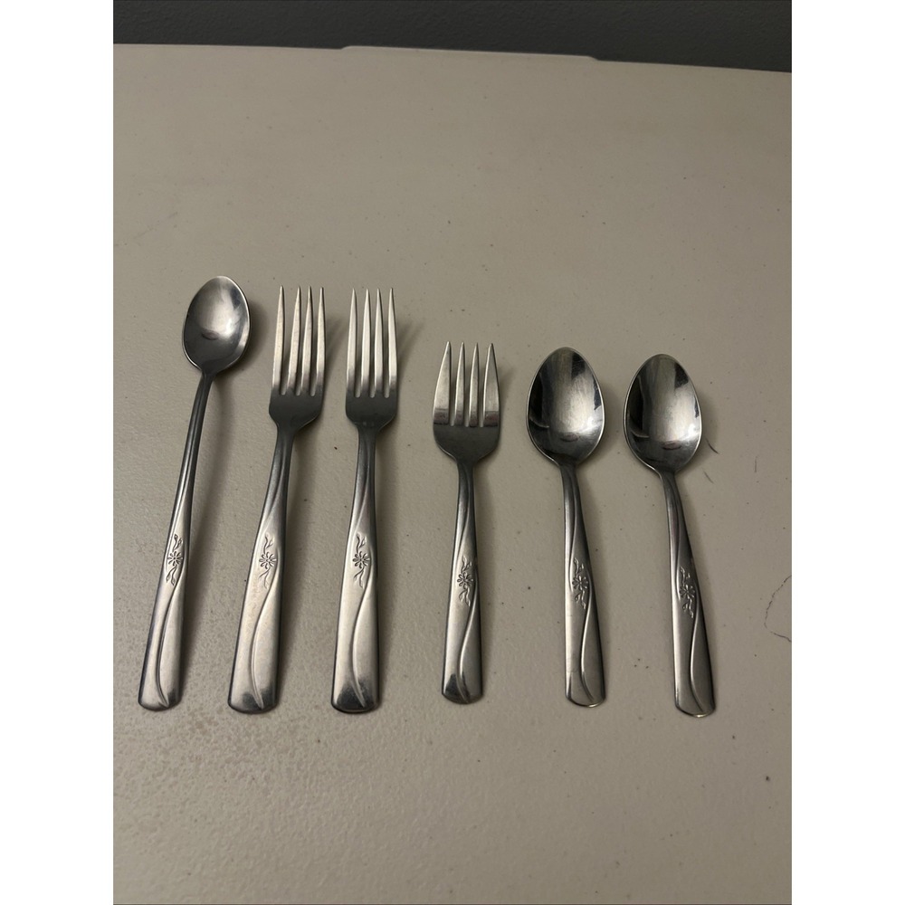 Stainless By Imperial USA MCM Floral Pinwheel Daisy Flowers Forks Spoons (6)‎